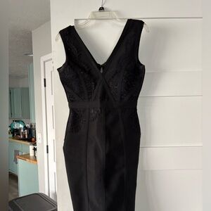 SHEIN Black Sleeveless V-Neck Lace-Panel Midi Dress